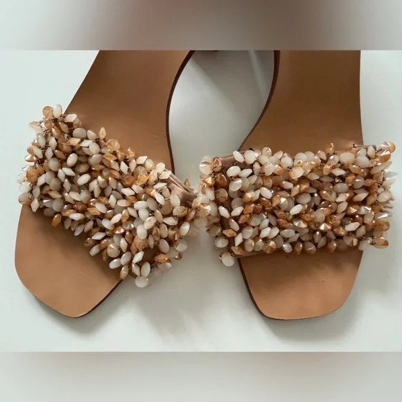 Tory Burch Brown and Cream Beaded Slide Mules - Picture 3 of 5